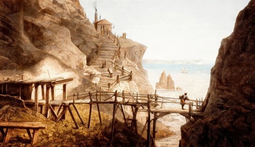 Historical illustration, 19th Century, opencast zinc and copper mine, Providence Mines,