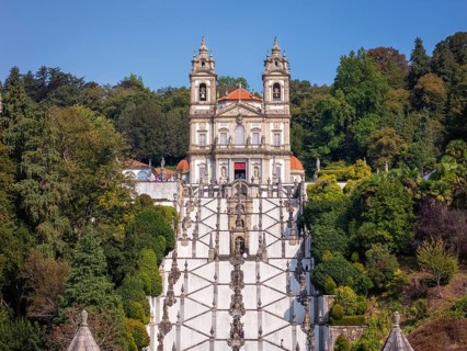 Bom Jesus do Monte is a notable sanctuary located in Braga, Portugal. This aerial view highlights