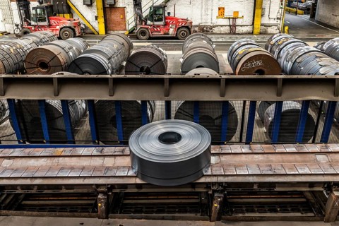 ThyssenKrupp hot rolling mill, removal of the produced coils on a panel belt, Hohenlimburg, Hagen,