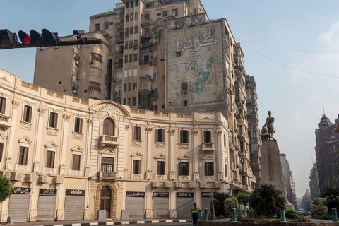 Cairo, Egypt. July 1st 2024 Mustafa Kamel Square and the European style architecture of Kasr el Nil