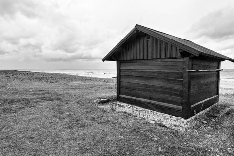 Historic fishing lodge, traditional fishing spot, fishing village, monochrome, Helgumannen