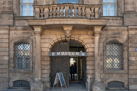 Entrance portal of the city museum, former old town hall, baroque building from 1733-1740,