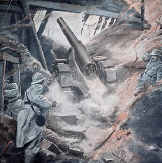 1st World War, Direct hit in a French battery (original pictorial text from 1915, original