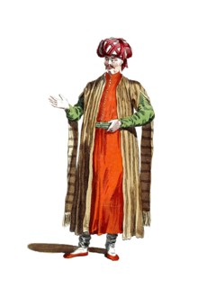 Historical clothing, fashion over time, clothing of a merchant from Arabia in 1568, digitally