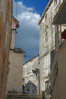 Narrow alleys in the old town centre of Korcula, Adriatic Sea, Mediterranean, Croatia