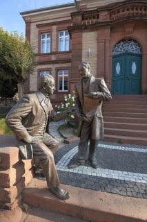 Memorial and sculpture by banker Gottfried Pirsch and Johann Schunk - founders of the savings bank,