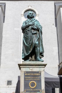 Herder monument in front of St Peter and Paul's Church on Herderplatz in Weimar, Thuringia, Germany