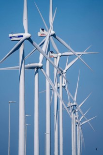Wind farm on the Nordzeeweg, on a long spit of land between the Maas and the Calandkanaal in the