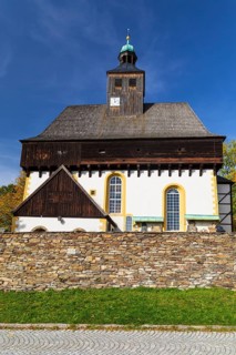 Großrückerswalde fortified church in autumn, Erzgebirge, Saxony, Germany