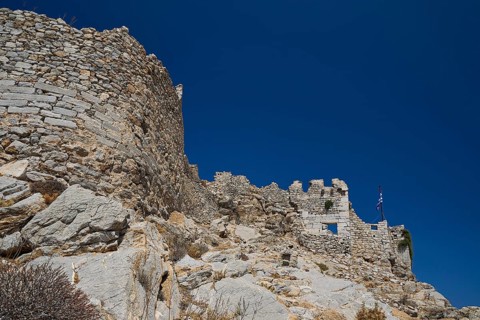 Old, stony fortress walls from the past, surrounded by rocky landscape, Johanniter fortress from