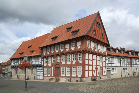 Rickesches Haus, historic half-timbered house, Market Square, Bad Gandersheim, Lower Saxony,