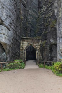 Entrance gate at Adršpach-Teplice Rocks on a sunny day in autumn, Dolní Adršpach, 549 57 Adersbach,