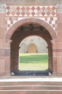 UNESCO Carolingian Monastery, detail of the King's Hall with archway, Lorsch, Bergstrasse, Hesse,