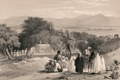 The tomb of Emperor Zahir ad-Din Muhammad Babur, Kabul, Afghanistan, First Anglo-Afghan War, sketch