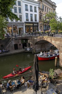 The old town centre of Utrecht, Oudegracht, around 2 km long with many old houses, shops,