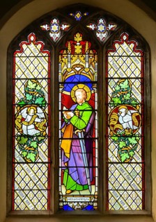 Stained glass window of Saint Paul by Thomas Willement 1848, Theberton church, Suffolk, England, UK