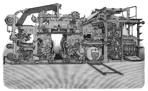 Historical illustration, 19th Century, Hoe's 6-cylinder rotary printing press, sechsfache