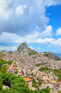 View of Caltabellotta village, high angle view, Caltabellotta, Agrigento district, Sicily, Italy