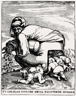 Wealthy men will always have flatterers, caricature, Middle Ages