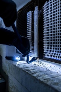 Symbolic image of a house burglary, perpetrator has approached a house from the garden side and