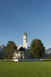 Pilgrimage church of St Coloman in the morning light, Schwangau, Füssen, Ostallgäu, Allgäu, Swabia,