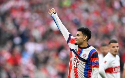 Jubel Freude Emotion Luis Diaz FC Bayern Munich FCB (14) Soccer Bundesliga, Allianz Arena, Munich,
