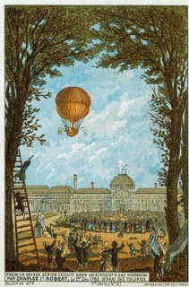 First manned flight in a hydrogen-filled balloon, built by Jacques Charles and Nicolas-Louis Robert