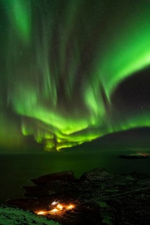 Northern Lights (Aurora borealis) over the Norwegian Sea, Söröya, Finnmark, Norway, December 2018