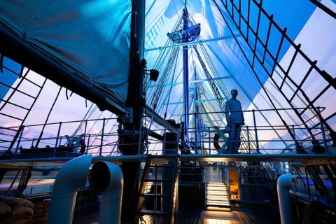 Figure of Fritjof Nansen, upper deck, historic polar research ship Fram of Fridtjof Nansen and