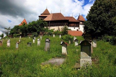 Romania, the fortified church and cemetery of Viscri, German German Weisskirch a town in the