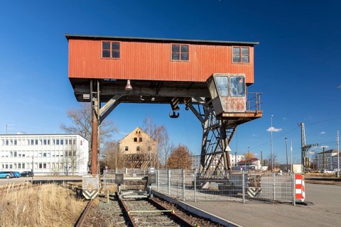 Historic trestle crane at Günterbahnhof Zwickau, Saxony, Germany