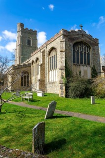Largely perpendicular architecture of medieval parish church of Saint Gregory, Sudbury, Suffolk,