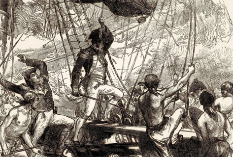 The British boarding USS Argus, 14 August 1813, War of 1812, From British Battles on Land and Sea,