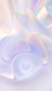 An 3d abstract image featuring iridescent waves in soft pastel colors. The flowing shapes create a