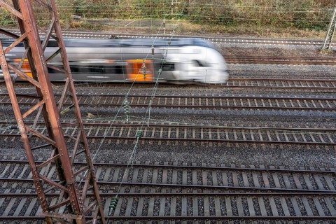 RRX, Rhein-Ruhr-Express, regional traffic, on the route east, in front of Essen main station,