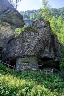 Funny mountain hut made of stones in a rock, Umbaltal, Hohe Tauern, East Tyrol, Tyrol, Austria