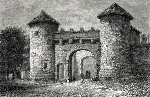 View of the Porte du Val, town gate in Flavigny-sur-Ozerain, France, 19th century