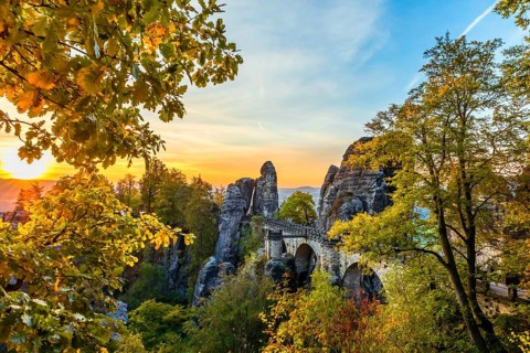 Federal Republic of Germany, Germany, Saxon Switzerland in Saxony, View of the Bastei Bridge at