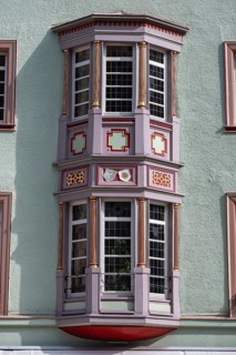 Artfully decorated bay window on a town house in the historic old town of Rottweil, Rottweil