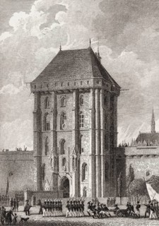 Tour de la Reine of Vincennes, near Paris, antique steel engraved print, 1831