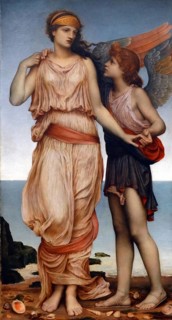 Venus and Cupid, Roman god of love, Cupid, 1878, painting by Evelyn De Morgan (30 August 1855 - 2