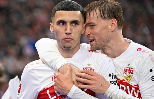 Goal celebration Bilal El Khannouss VfB Stuttgart (11) Maximilian Mittelstädt VfB Stuttgart (07)