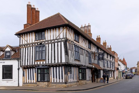 Timbered houses, Hotel Indigo, Chapel Street, Stratford upon Avon, England, Great Britain