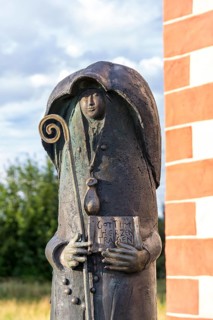 Bronze figure of St Walburga in front of the St Walburga Chapel on the Walberla, Ehrenbürg,