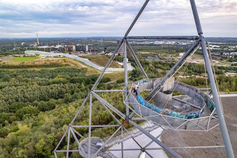 The Emscherblick heap event, tetrahedron for short, seen from the air in Bottrop, Ruhr region,
