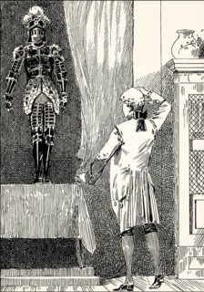 Wilhelm and the old king of Denmark in armor, the spirit of your father, scene from the novel