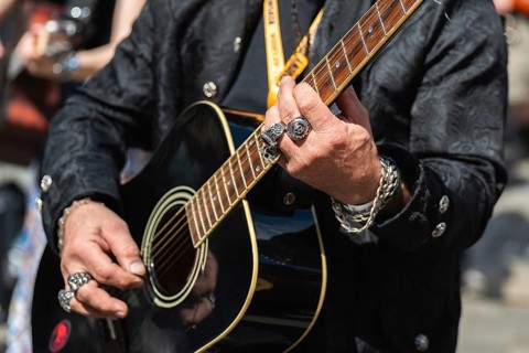 World Guitar Record concert in the Wroclaw market square, Poland. Detail of the guitar