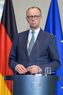 Friedrich Merz (Chancellor of the Federal Republic of Germany, CDU) at a joint press conference