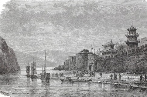 Depiction of the Chinese city of Yunyang, now Shiyan, Hubei Province, on the banks of the Han