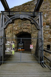 Closed due to security measures, Kronoberg castle ruins (Kronobergs slottsruin), Växjö, Smaland,